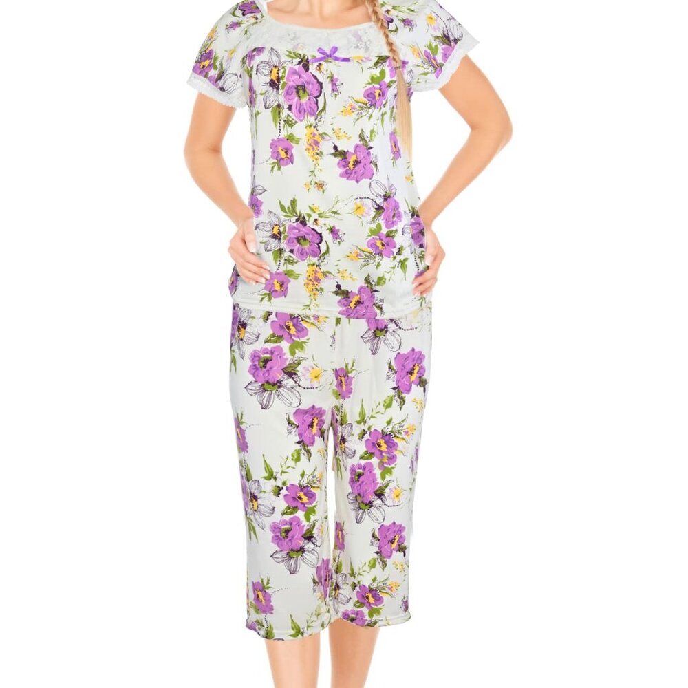 Womens Pajamas For Women 2 Piece Set Top & Capri Pants Sleepwear Soft Pajamas